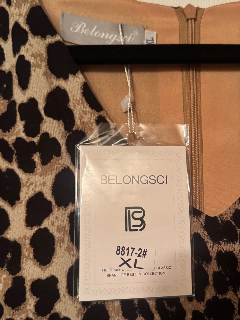 NWT Belongsci Sz XL Giraffe Leopard Print Midi Dress in Tan Brown/Black - Picture 2 of 9